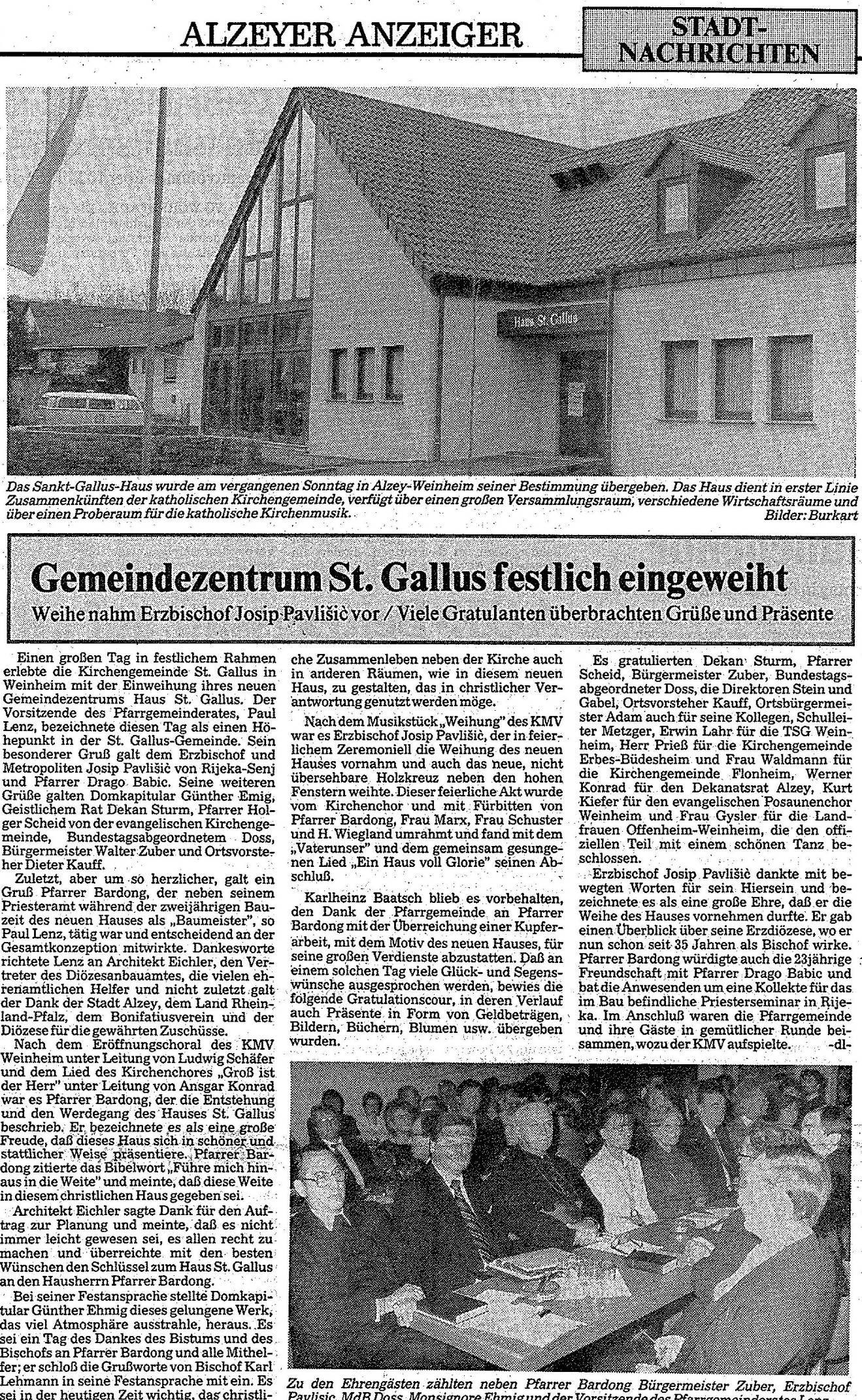 Einweihung Gallushaus Zeitung